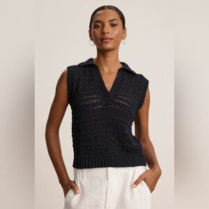 VELVET BY GRAHAM & SPENCER renee cotton crochet polo sweater in black size XS